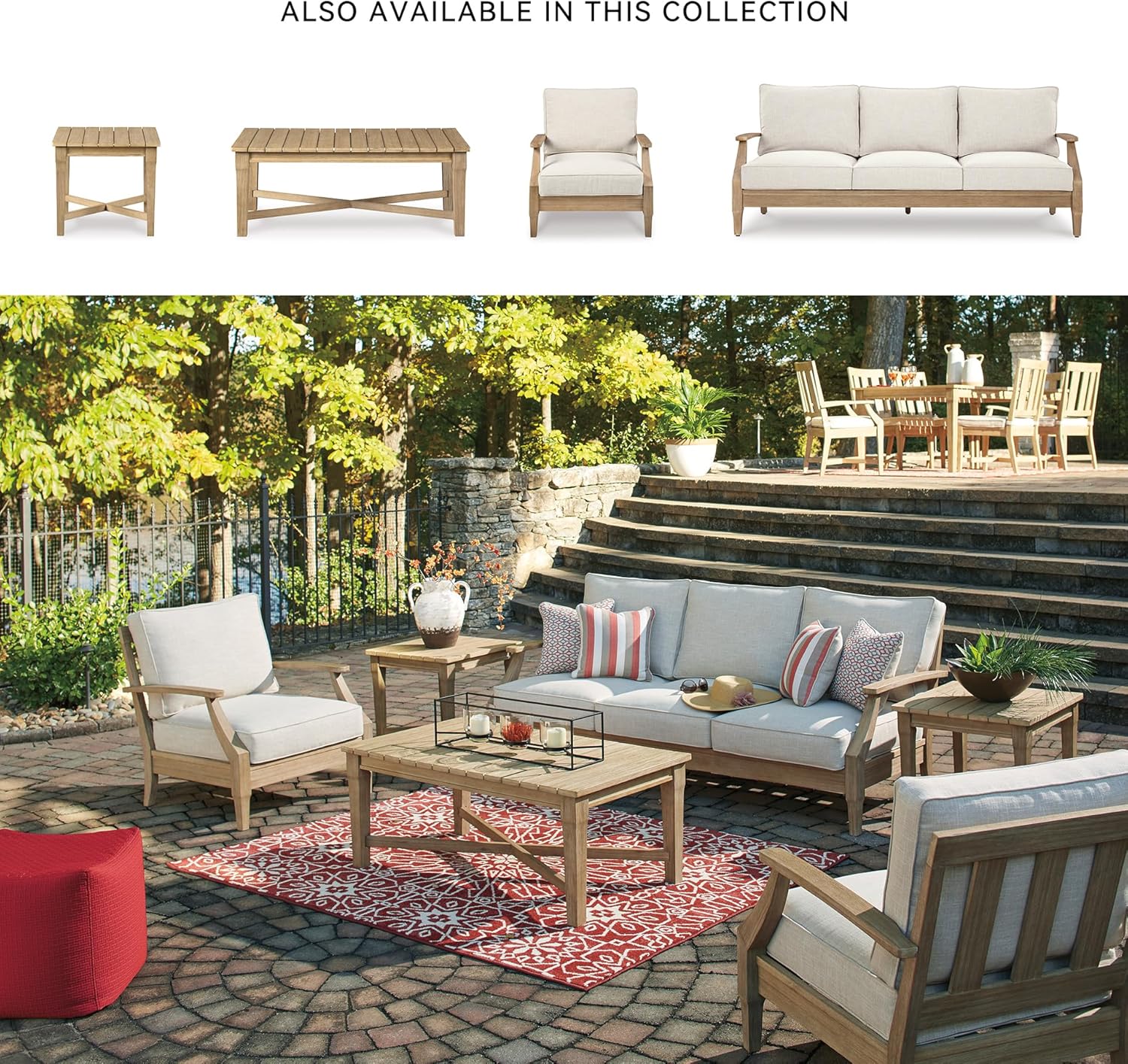 Coastal view outdoor terrace eucalyptus sofa