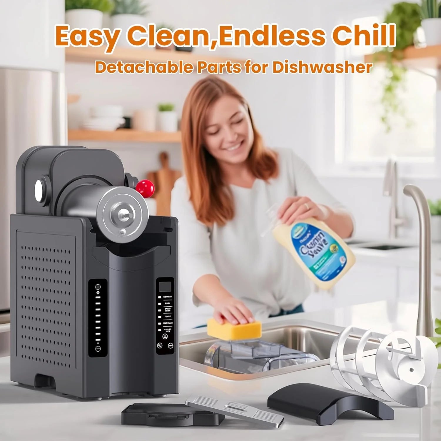 Slushie Machine - Professional Frozen Drink Maker No Ice Needed- Slushy Machine for Home with LED Display - One-Touch Reservation & 6 Pre-set Programs for Frozen Margaritas, Frappés & Ice Cream