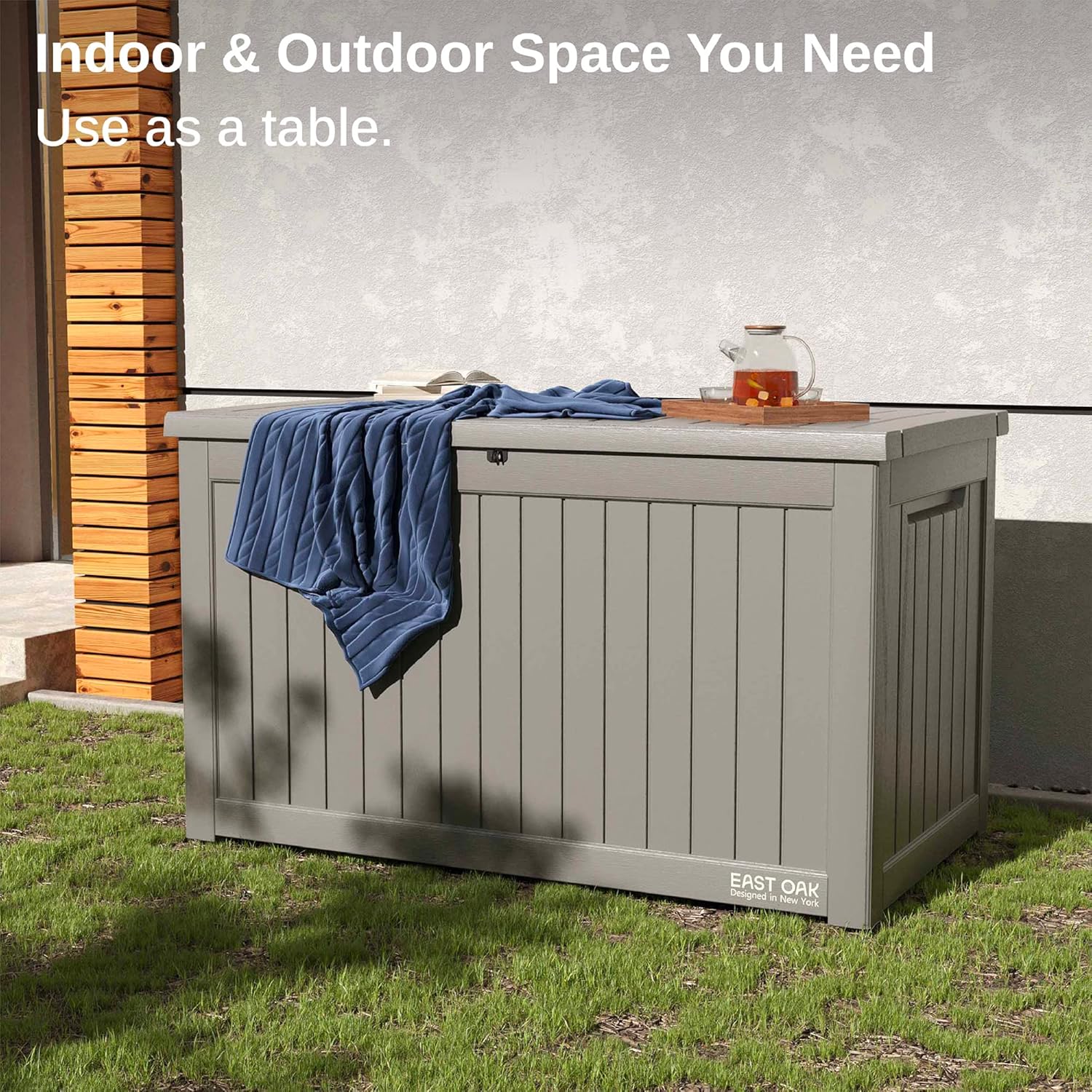 EAST OAK Outdoor Storage Box, 60 Gallon Deck Box Indoor and Outdoor Use, Waterproof Resin Storage Bin
