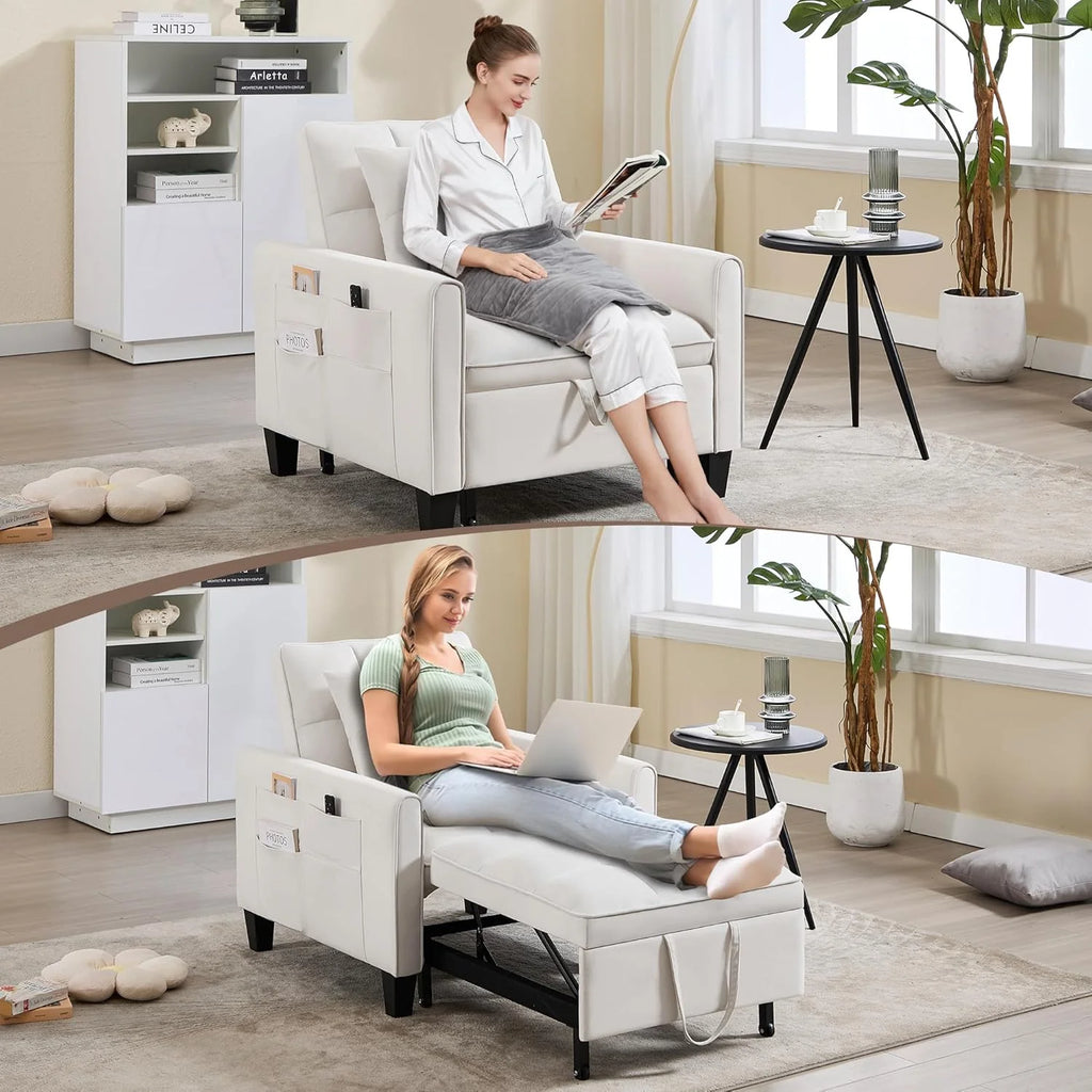 Convertible Sleeper Chair, 3 in 1 Sleeper Chair Bed Pull Out Sofa Bed Chairs, Velvet Single Sofa with Adjustable Backrest