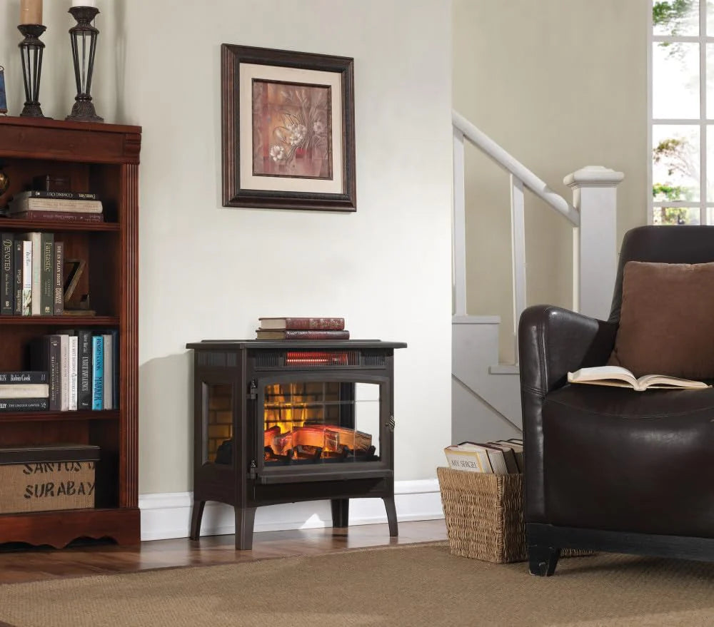 Freestanding Electric Fireplace Stove Heater with 3D Flame Effect for 1,000 Sq. Ft