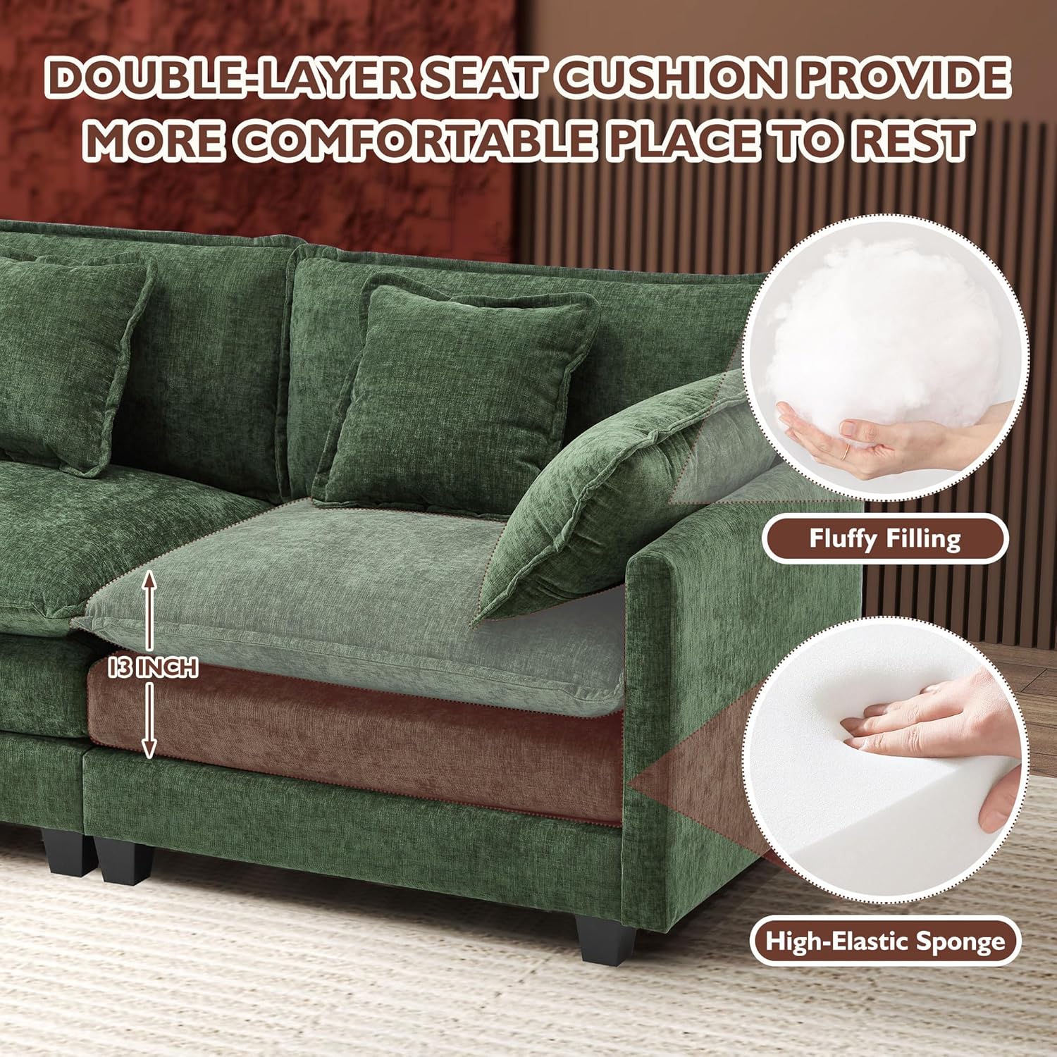 ihanherry 146-inch U-shaped modern sofa modular area cloud sofa