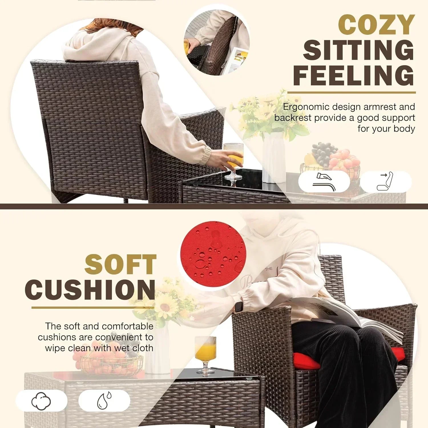 Homall 4-piece outdoor patio furniture set rattan chair wicker set