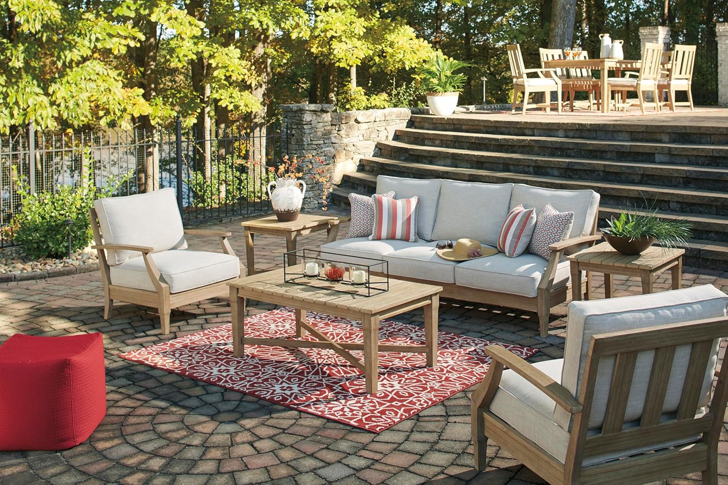 Coastal view outdoor terrace eucalyptus sofa