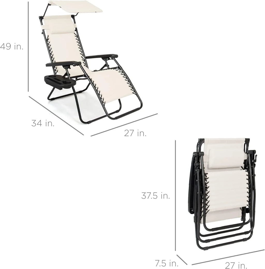 Best Choice Products Folding Zero Gravity Outdoor Recliner Patio Lounge Chair w/Adjustable Canopy Shade, Headrest, Side Accessory Tray, Textilene Mesh - Peacock Blue