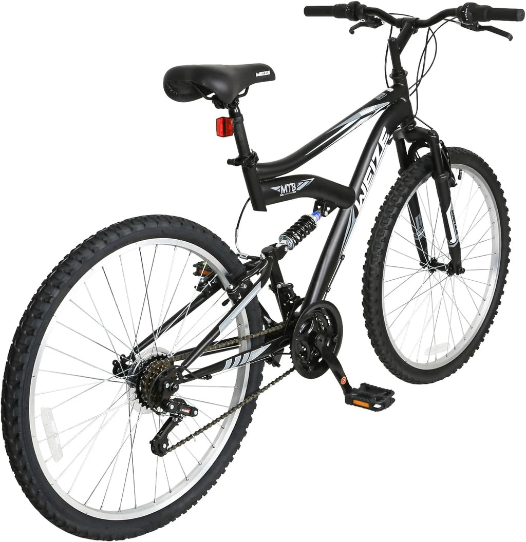 WEIZE Mountain Bike, 26 27.5 inch Outdoor Hybrid Bikes,18-Speed/High-Carbon Steel/Dual Full Suspension, Adjustable Ergonomic Seat for Men Women Adult, MTB Bicycle with Suspension Fork,Sleek Colors