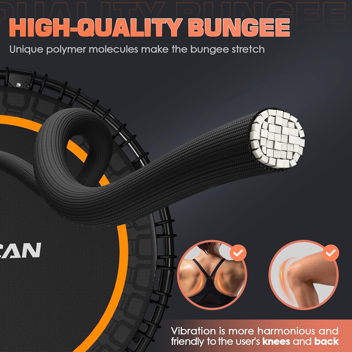 BCAN 450/550 LBS Foldable Mini Trampoline Fitness Trampoline Bungees Adjustable Foam Handle
