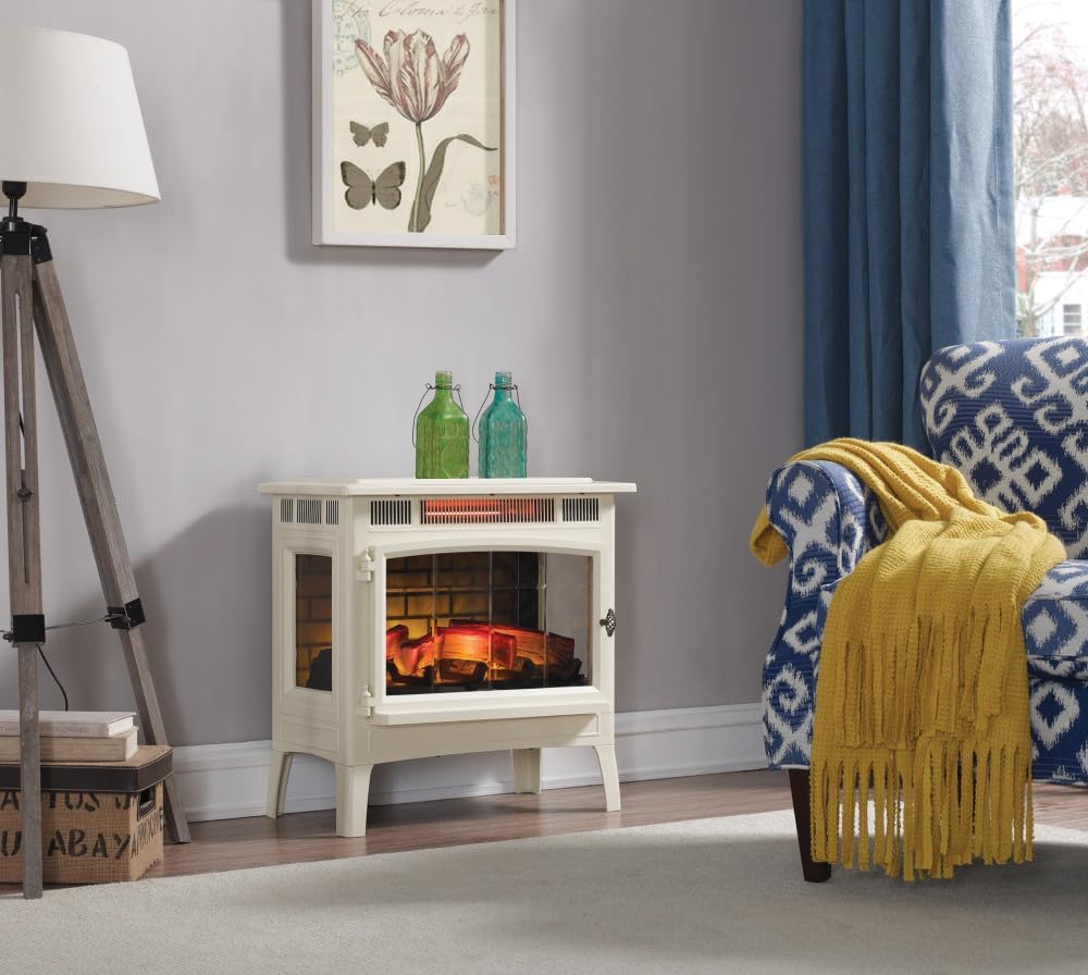 Freestanding Electric Fireplace Stove Heater with 3D Flame Effect for 1,000 Sq. Ft