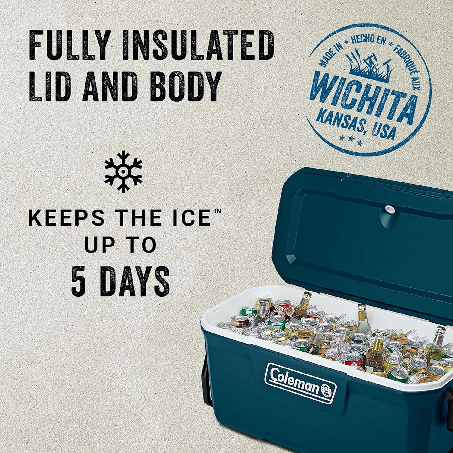 Coleman Insulated Portable Rolling Cooler with Wheels, Leak-Proof Outdoor Hard Cooler, Keeps Ice for Up to 5 Days, 100 Quart