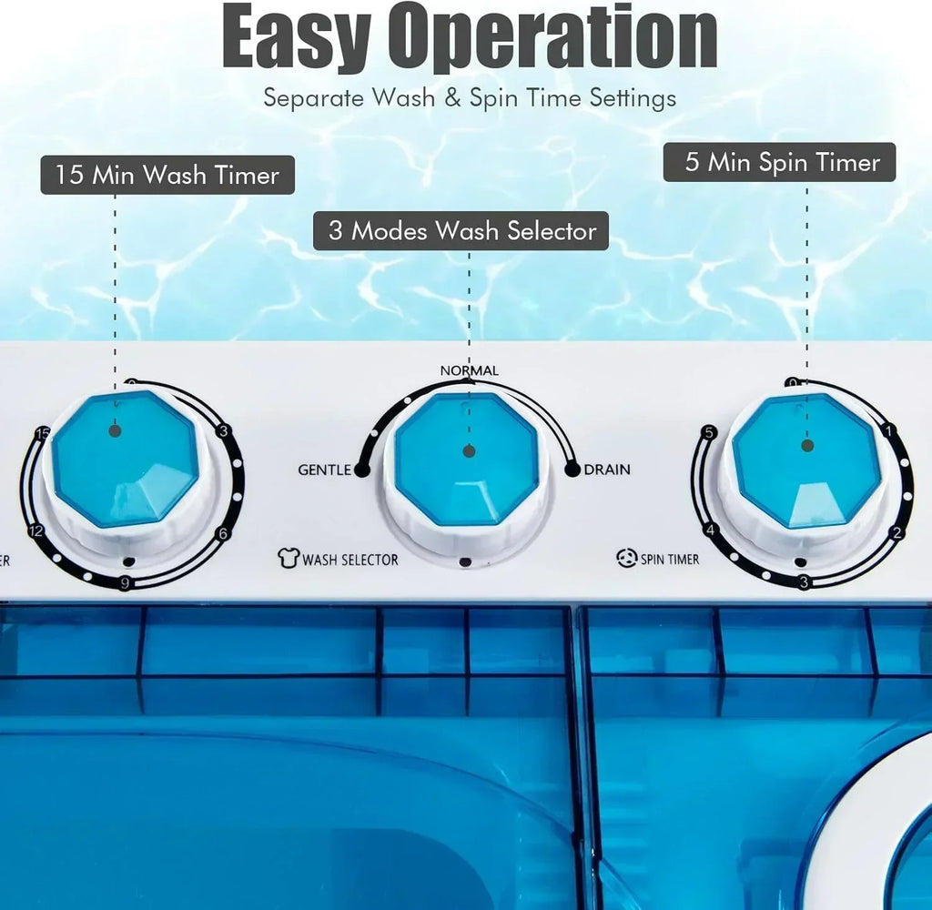 COSTWAY Double Tub 26 lb Capacity Laundry 18 lb 8 lb Spin Combo Drain Pump Washing Machine