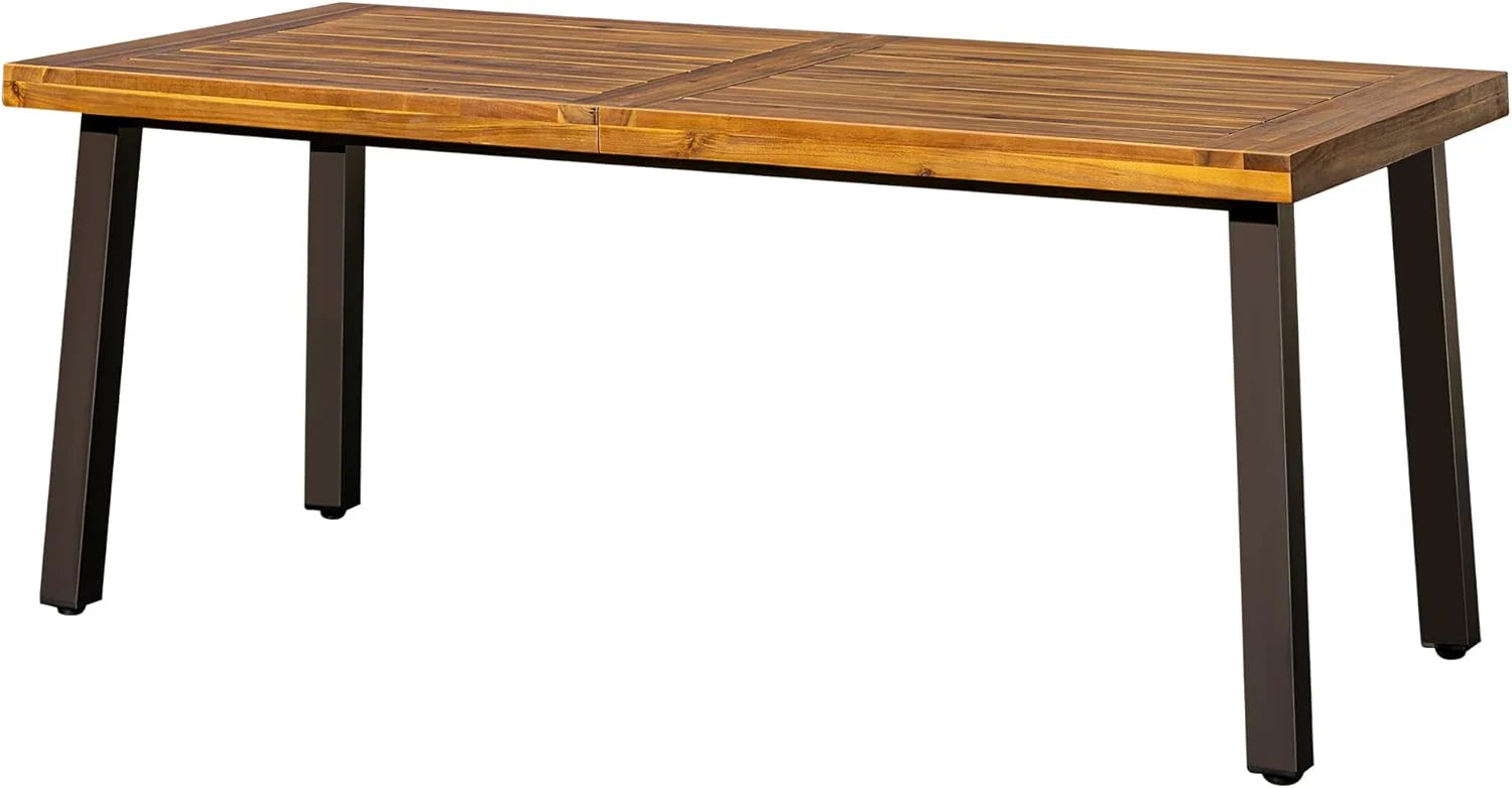 Devoko Home Acacia Wood Dining Table 6-Person Indoor Outdoor Table with Iron Legs, Sandblast Finish, Natural Stained, Rustic Metal, 69 * 33 * 30 inch (Natural)