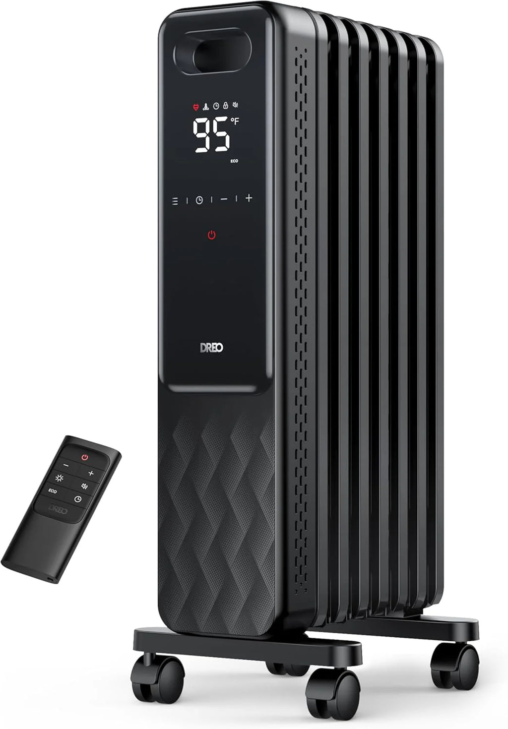 Dreo Oil Filled Radiator, Electric Radiant Heaters for indoor use Large Room with Remote Control, Child Lock, 4 Modes, Overheat & Tip-Over Protection, 24h Timer, Digital Thermostat, Quiet, 1500W