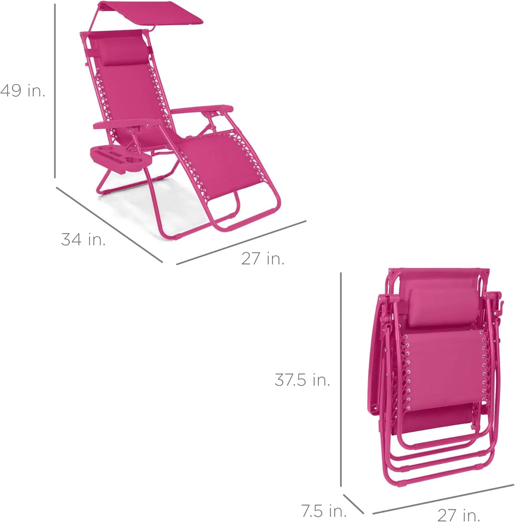 Best Choice Products Folding Zero Gravity Outdoor Recliner Patio Lounge Chair w/Adjustable Canopy Shade, Headrest, Side Accessory Tray, Textilene Mesh - Peacock Blue