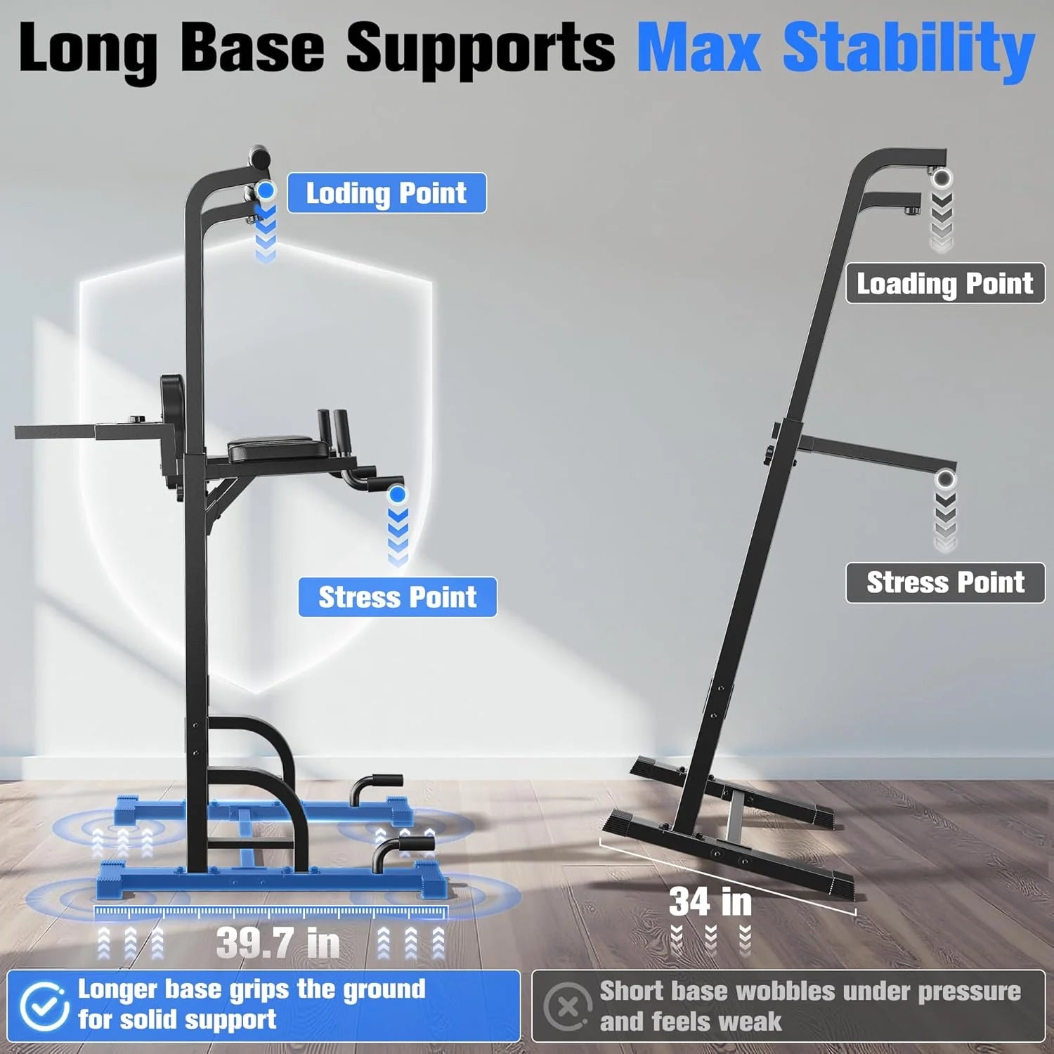Sportsroyals Power Tower Pulp Up Bar Station, 450 lbs stable suspended immersion tilt station