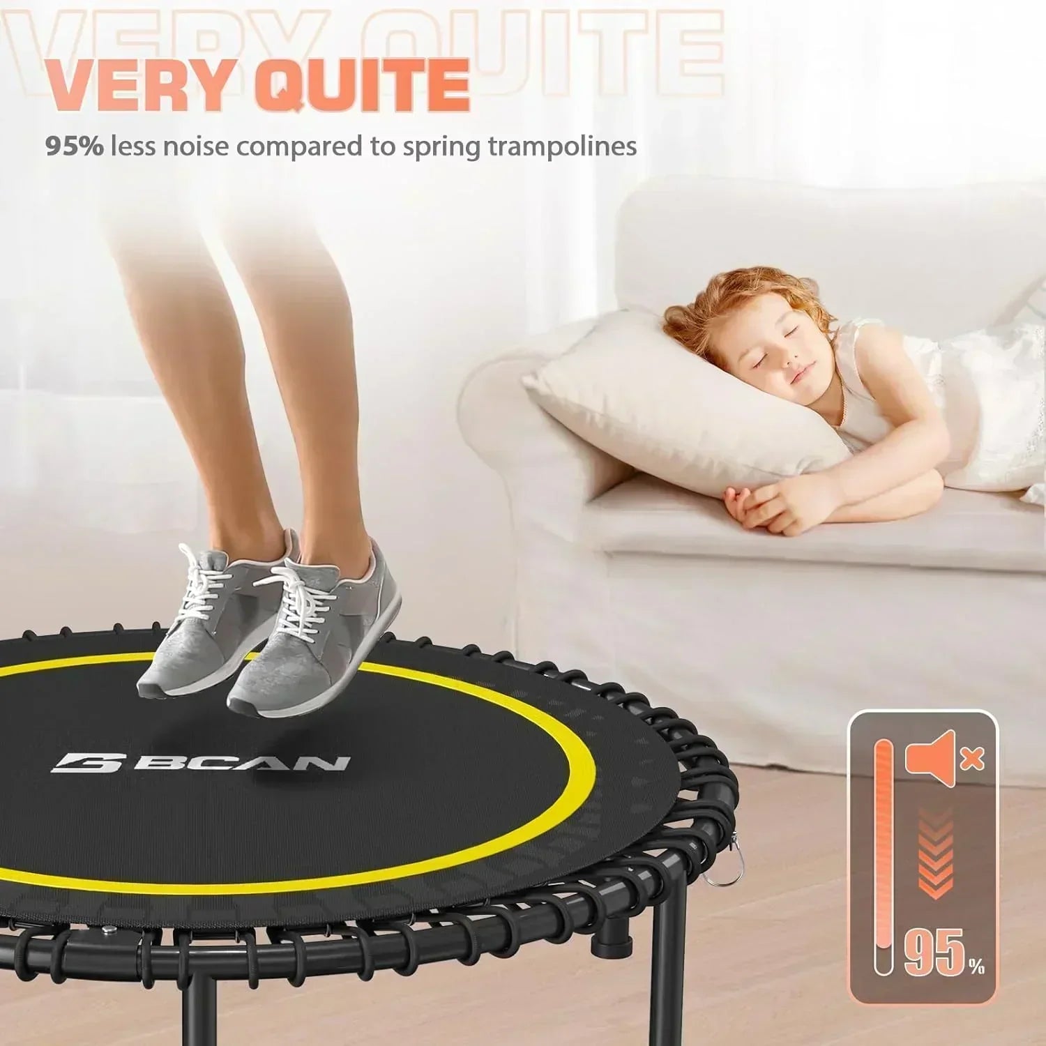 BCAN 450/550 LBS Foldable Mini Trampoline Fitness Trampoline Bungees Adjustable Foam Handle