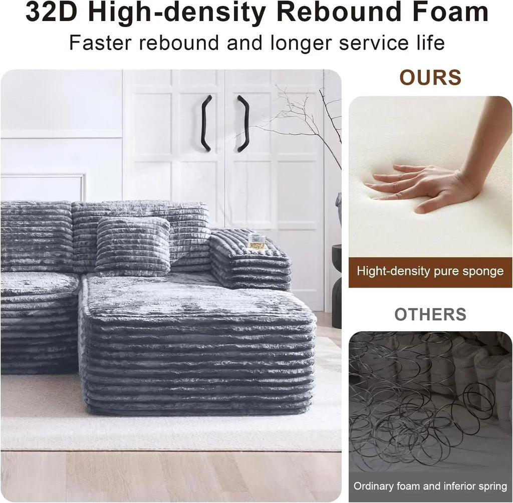 Cloud section sofa with L-shaped recliner modern modular sofa built-in cup holder