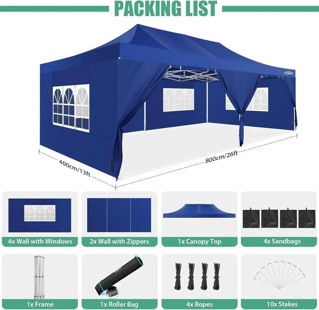 COBIZI 10x20 Heavy Duty Pop up Canopy Tent 6 sidewalls Commercial Canopy Wedding Party Tents