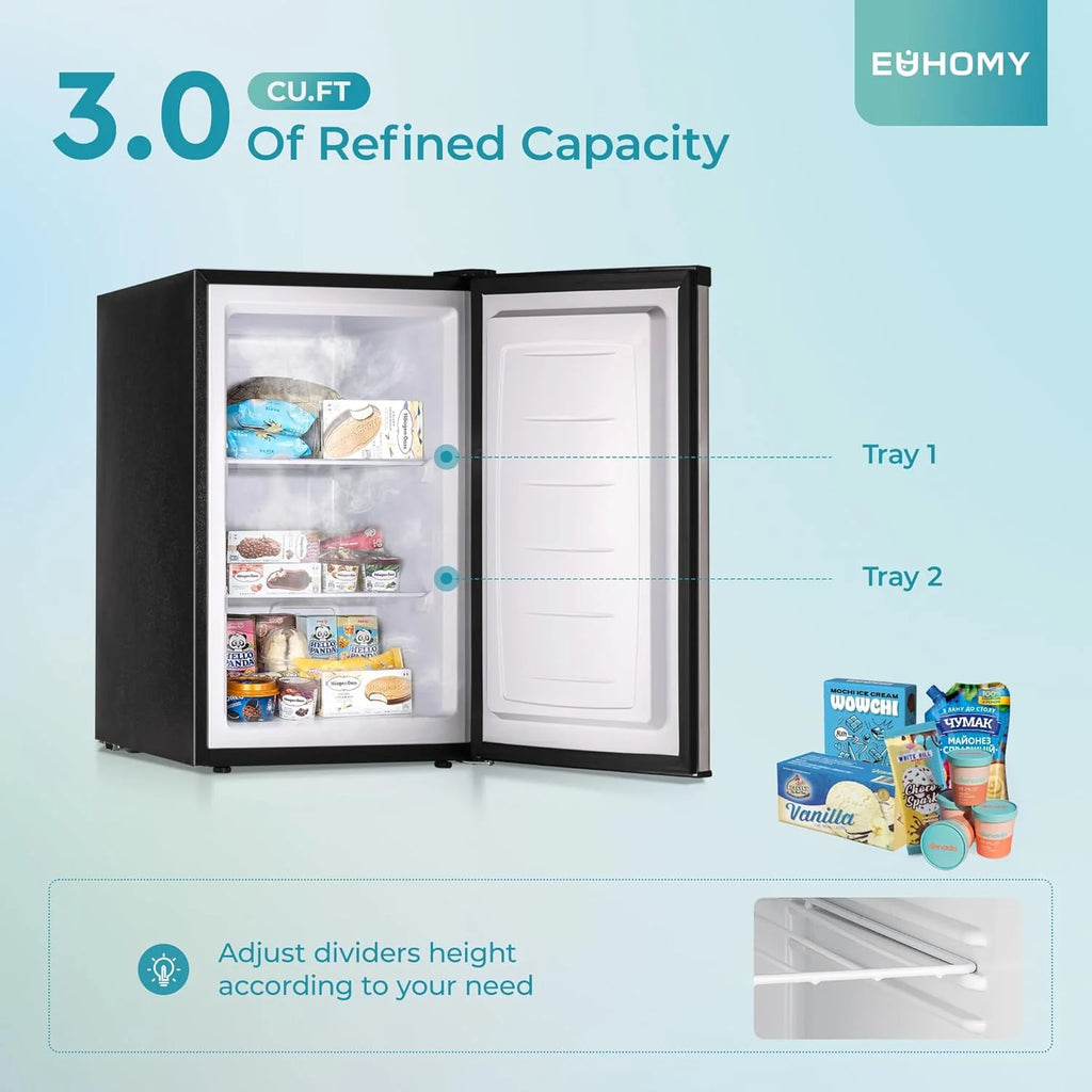 Upright freezer, 3.0Cubic Feet, Single Door Compact Mini Freezer with Reversible Door Small freezer for Home/Dorms/Apartment/Office