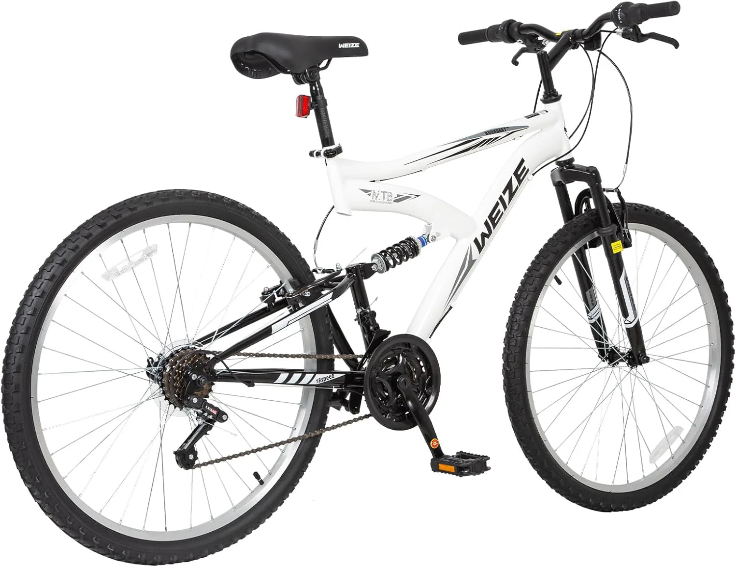 WEIZE Mountain Bike, 26 27.5 inch Outdoor Hybrid Bikes,18-Speed/High-Carbon Steel/Dual Full Suspension, Adjustable Ergonomic Seat for Men Women Adult, MTB Bicycle with Suspension Fork,Sleek Colors