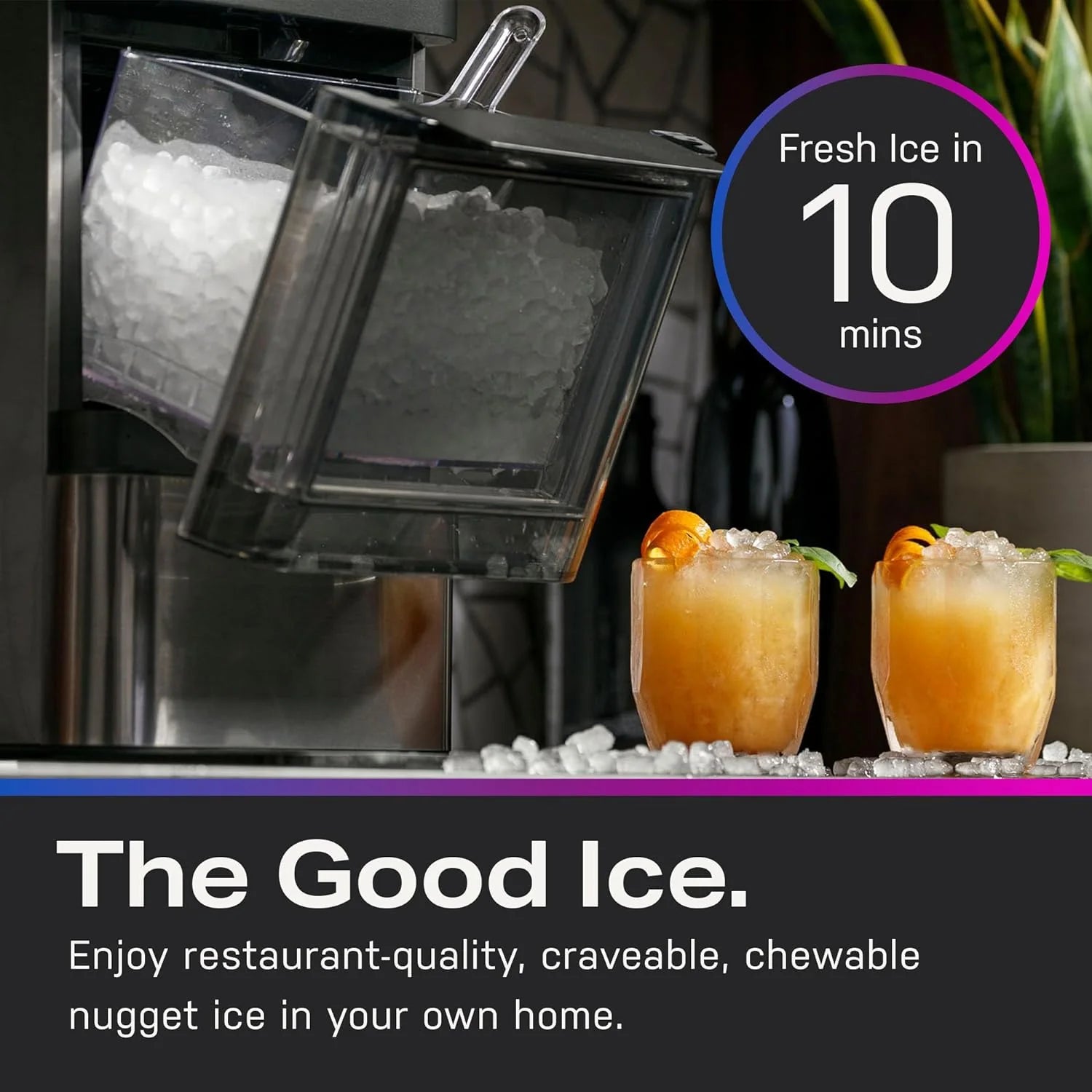 GE Profile Opal 2.0 with 0.75 Gallon Tank, Chewable Crunchable Countertop Nugget Ice Maker, Scoop included, 38 lbs in 24 hours, Pellet Ice Machine with WiFi & Smart Connected, Stainless Steel