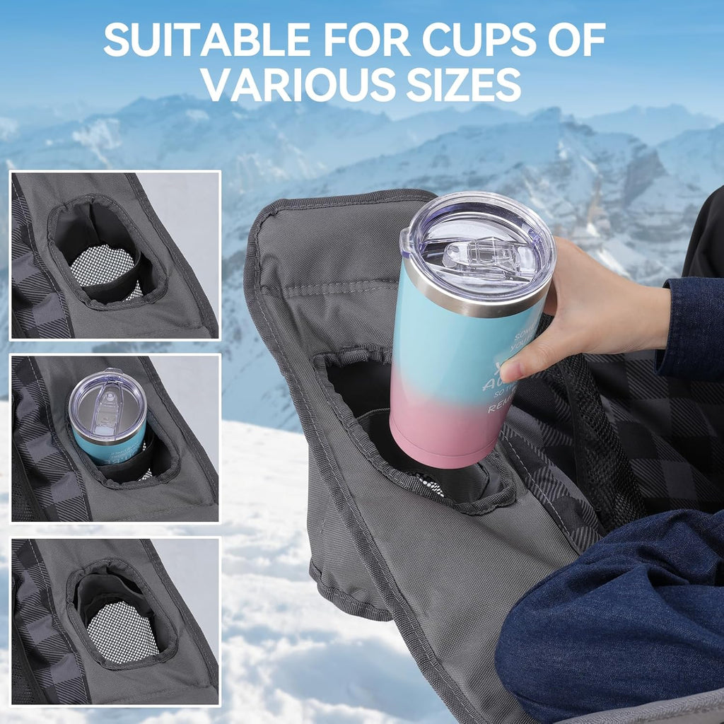 Double Camping Chairs Padded Loveseat Chair for 2 Person - Heavy Duty Oversized Camping Couch for Adults Outdoor Lawn Beach - Portable Folding Sofa with Cup Holders and Carry Bag, Grey