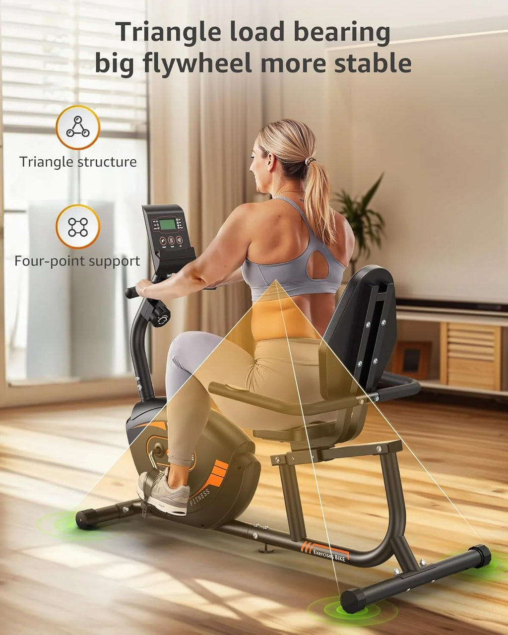 JEEKEE Recumbent Exercise Bike for Adults Seniors - Indoor Magnetic Cycling Fitness Equipment for Home Workout Black